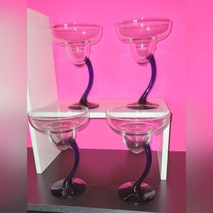 4 Libbey Bravura Swerve Cobalt Blue Curved Stem Vintage Margarita Glasses